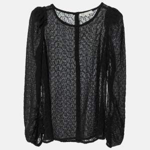 Maje Black Embroidered Crepe Top M
