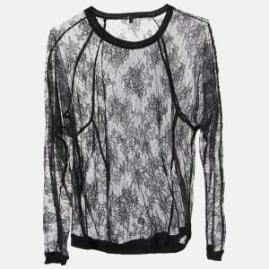 Maje Black Floral Lace Full Sleeve Top M