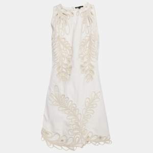 Maje White Embroidered Gabardine Cotton Cut-Out Detail Mini Dress XL
