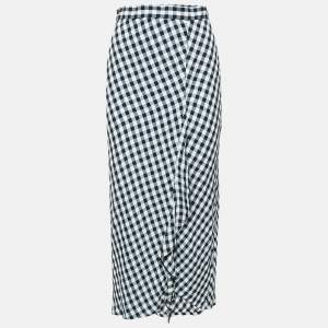 Maje Navy Blue/White Gabardine Faux Wrap Ruffled Maxi Skirt S