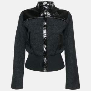 Maje Black Tweed Button Front Contrast Trimmed  Jacket XS