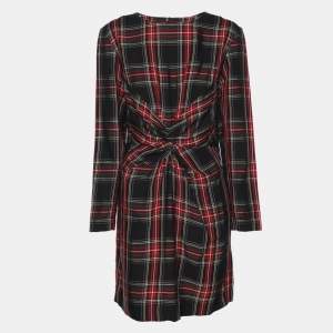 Maje Multicolor Check Fabric Draped Plaid Dress M