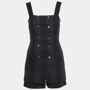 Maje Black/Blue Plaid Cotton Blend Double Breasted Mini Dress S