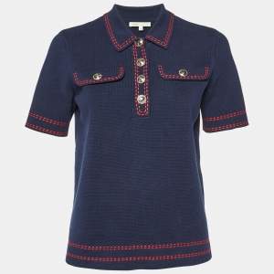 Maje Navy Blue Cotton Contrast Stitch Misla Polo Jumper M