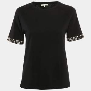 Maje Black Cotton Stud Detail Crew-Neck T-Shirt S