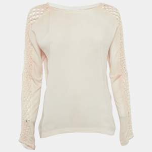 Maje Beige Crepe Sleeve Macrame Detail Top S