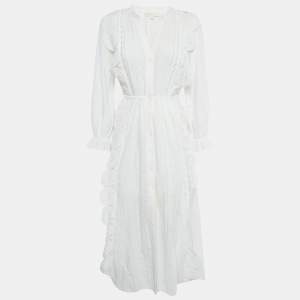 Maje White Lace Button Front Midi Dress S
