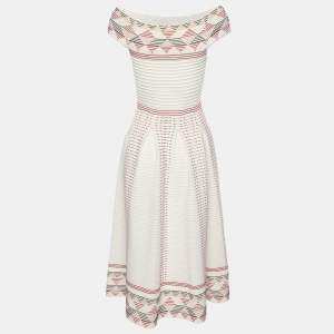 Maje White Striped Stretch Knit Midi Dress S