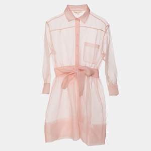Maje Rose Pale Organza Belted Mini Shirt Dress S