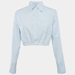 Maje Blue Striped Cotton Crop Shirt S