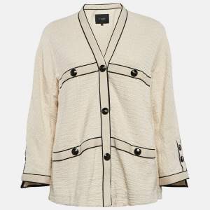 Maje Cream Tweed Button Front Jacket L