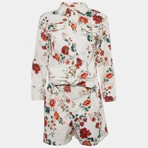 Maje White Floral Print Denim Imprime Top and Shorts Set S/L