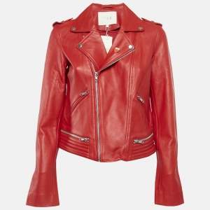 Maje Red Leather Biker Jacket L