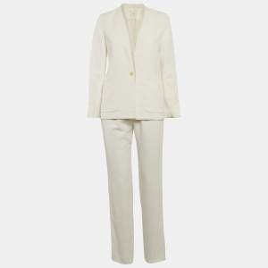 Maje White Crepe Leather Trim Detail Pants Suit S