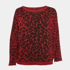 Maje Red Leopard Print Cotton Knit Sweatshirt S