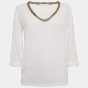 Maje White Stretch Crepe V-Neck Top M