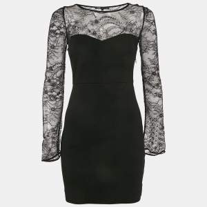 Maje Black Lace Trim Jersey Mini Dress S