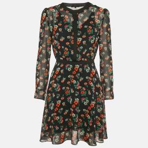 Maje Black Floral Print Chiffon Short Dress S