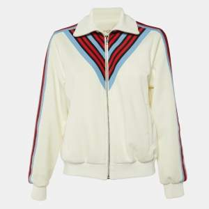 Maje White Jersey Striped Trim Manela Zip Up Jacket M