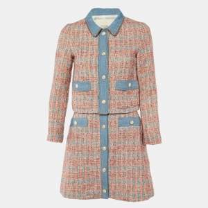 Maje Blue Tweed Embellished Skirt & Jacket Set M