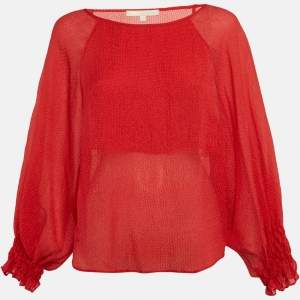Maje Red Textured Silk Blend Loose Top S