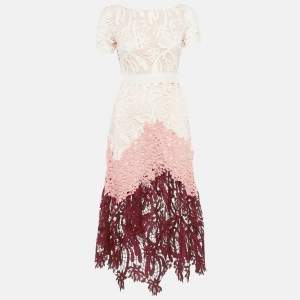 Maje Pink Lace Short Sleeve Midi Dress S
