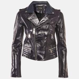 Maje Marine Blue Leather Zip-Up Basali Jacket S