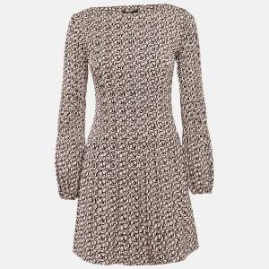 Maje Pink/Black Printed Crepe Pleated Mini Dress S