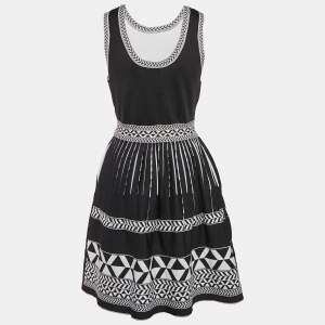 Maje Navy Blue Patterned Knit Flared Mini Dress L