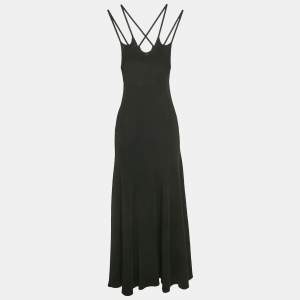 Maje Black Rib Knit Strappy Flared Midi Dress L