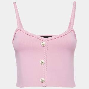 Maje Pink Knit Madeny Braid Trimmed Sleeveless Crop Top S