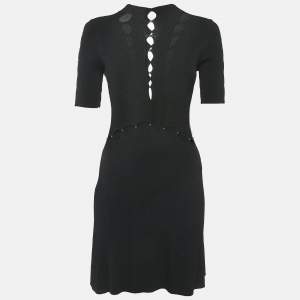 Maje Black Bead Detail Rib Knit Cut-Out Detail Mini Dress XS
