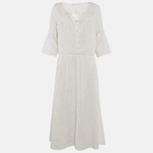 Maje White Seersucker Midi Dress M 