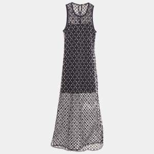 Maje Blue Beaded Crochet Maxi Dress S