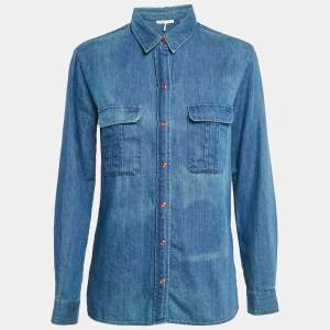 Maje Blue Denim Button Front Long Sleeve Shirt S