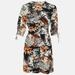 Maje Black Tropical Print Crepe Rolina Mini Dress M
