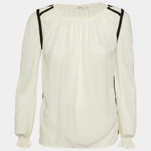Maje White Silk Contrast Detail Top S