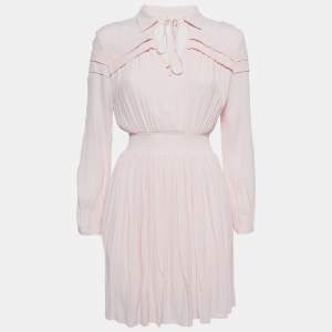 Maje Pink Crepe Shirring Mini Dress S