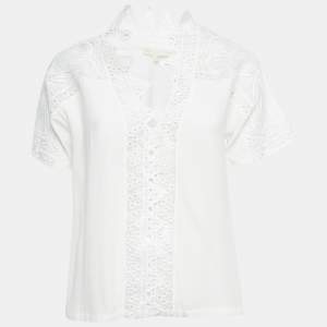 Maje White Lace Trim Chiffon Top S