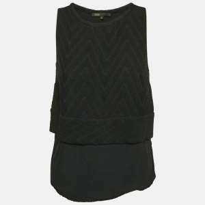 Maje Black Textured Crepe Sleeveless Top M