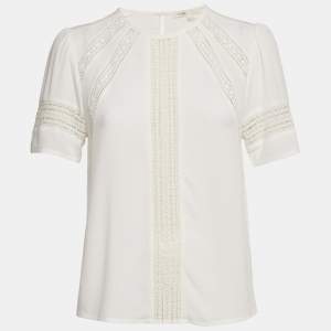 Maje White Lace Trim Crepe Top S