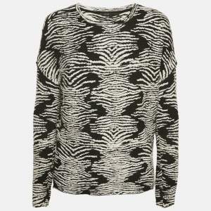 Maje Black/White Textured Knit Long Sleeve Top S