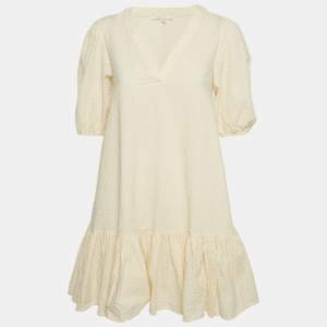 Maje Cream Seersucker Flounce Mini Dress S