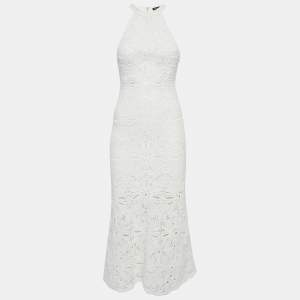 Maje White Floral Pattern Crochet Sleeveless Midi Dress S