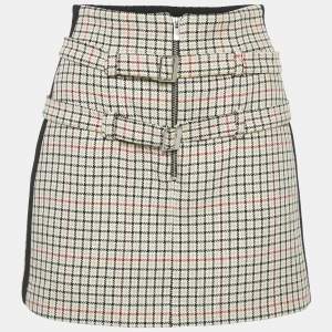 Maje Brown Checks Cotton Blend Mini Skirt S