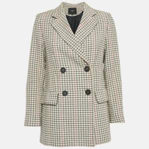Maje Beige Checks Cotton Double Breasted Jacket S