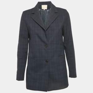 Maje Navy Blue Checks Gabardine Blazer S
