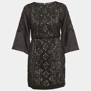 Maje Black Embellished Satin Rebecca Mini Dress M