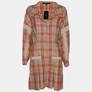 Maje Beige/Orange Check Wool Blend Knit Shirt Dress M