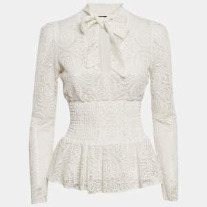 Maje White Lace Smocked Tie-Up Detail Lituane Top S
